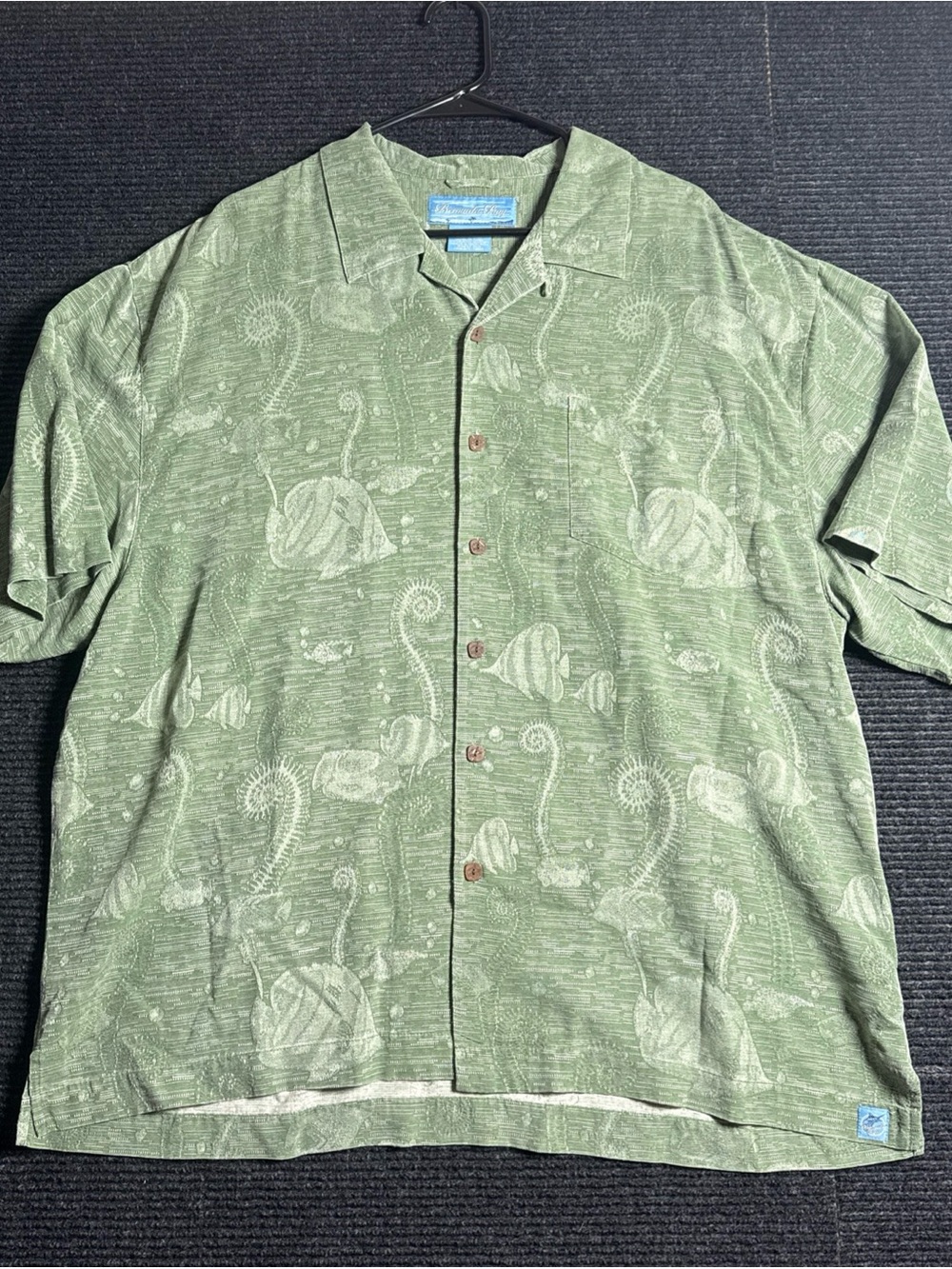 Bermuda Bay Green Tropical Hawaiian 100% Silk Men's Button Shirt XXL